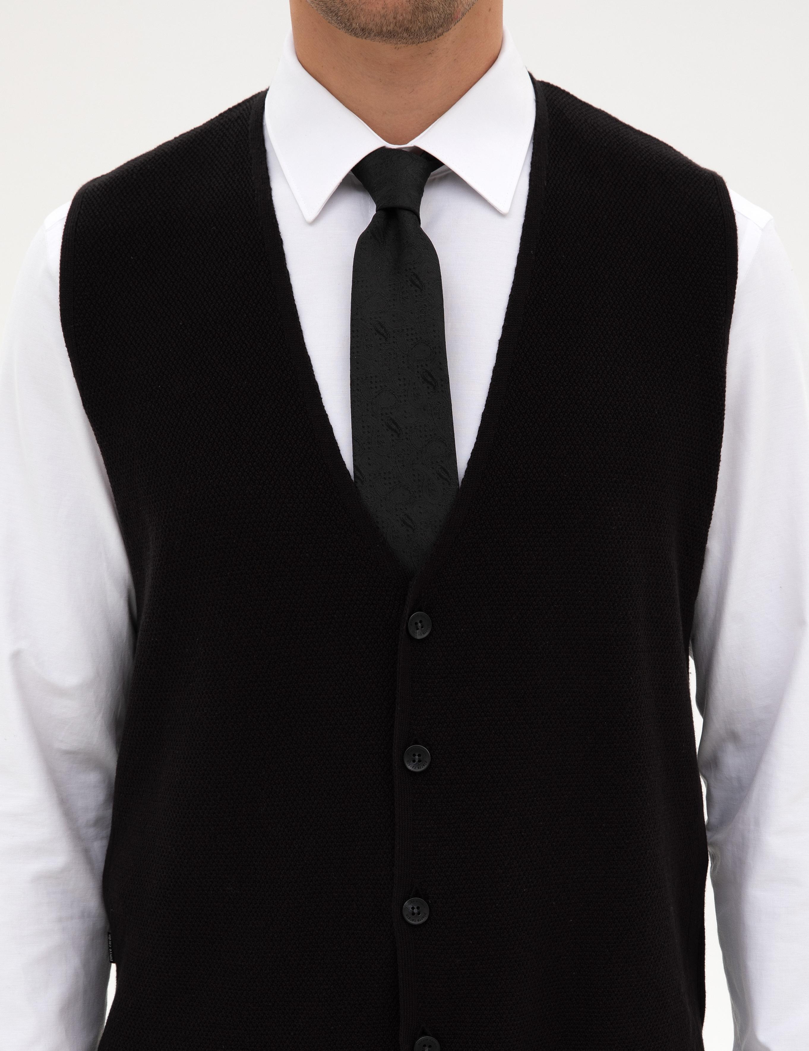 Siyah Slim Fit V Yaka Triko Yelek