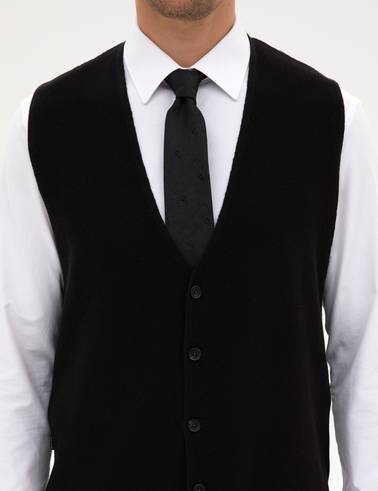 Siyah Slim Fit V Yaka Triko Yelek