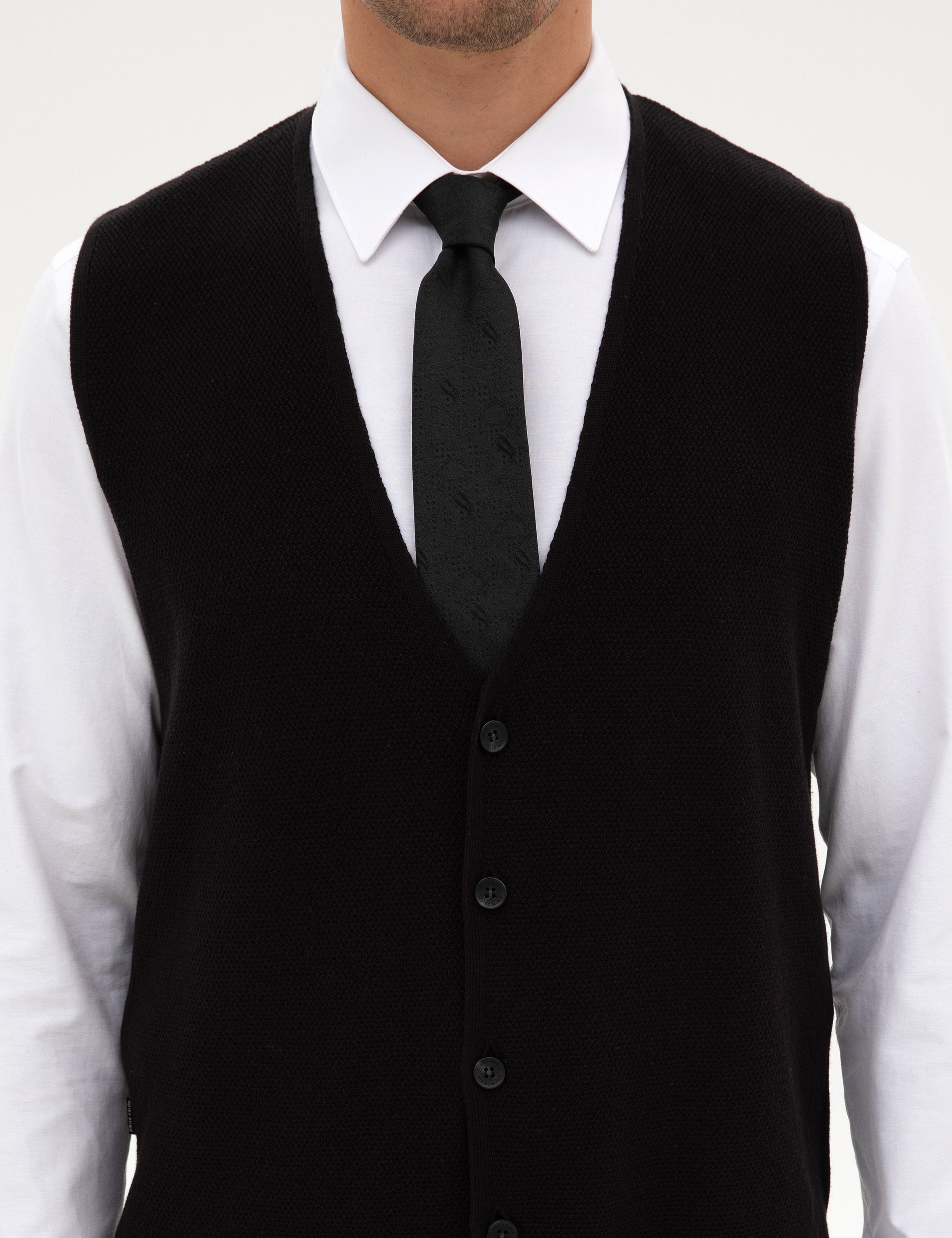 Siyah Slim Fit V Yaka Triko Yelek - Image 6