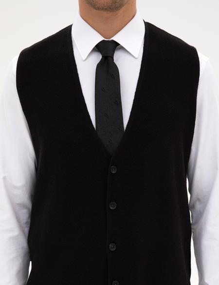 Siyah Slim Fit V Yaka Triko Yelek - 50317313002