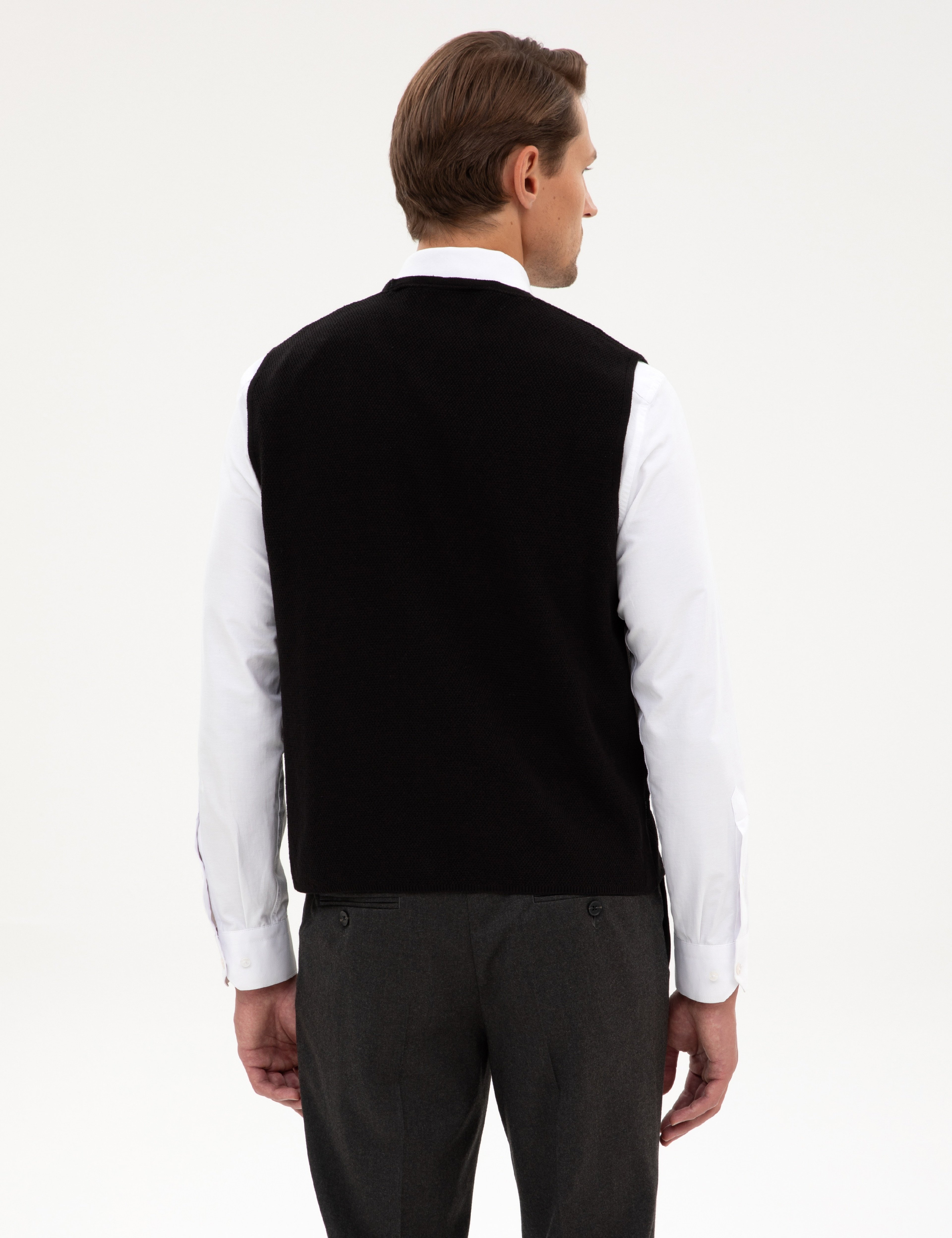 Siyah Slim Fit V Yaka Triko Yelek - Image 5