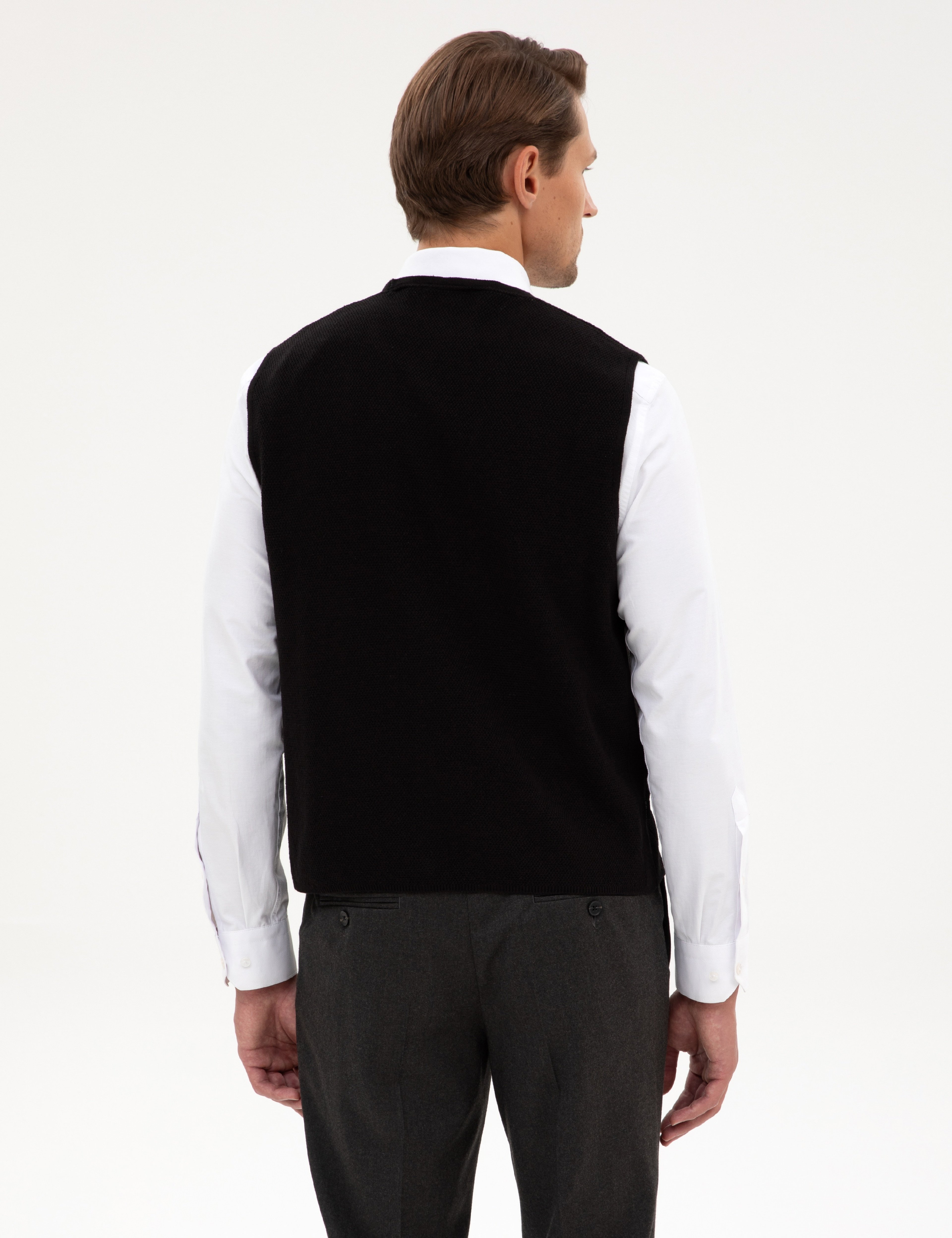 Siyah Slim Fit V Yaka Triko Yelek