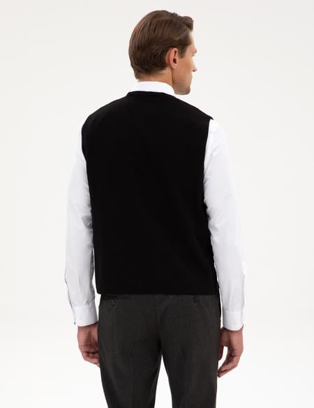 Siyah Slim Fit V Yaka Triko Yelek - 50317313002