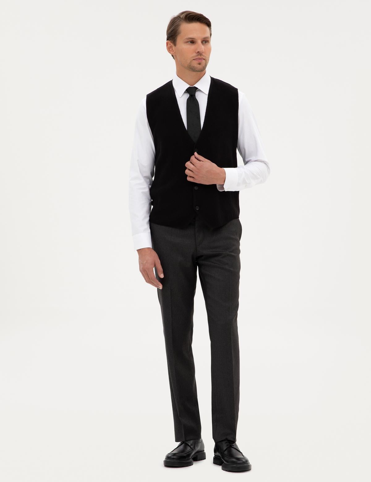 Siyah Slim Fit V Yaka Triko Yelek - 50317313002