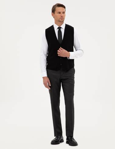 Siyah Slim Fit V Yaka Triko Yelek