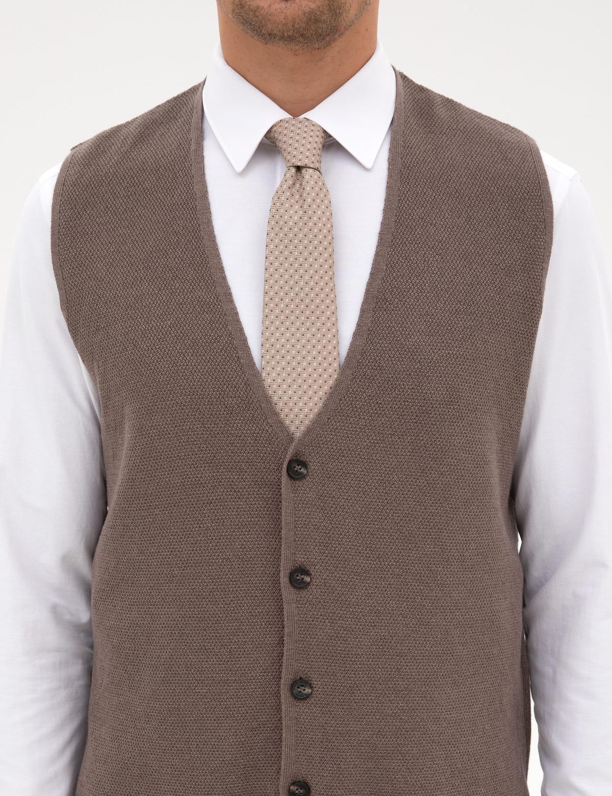 Vizon Melanj Slim Fit V Yaka Triko Yelek - 50317313020