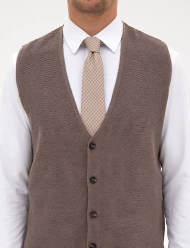 Vizon Melanj Slim Fit V Yaka Triko Yelek