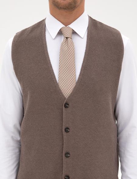 Vizon Melanj Slim Fit V Yaka Triko Yelek - 50317313020