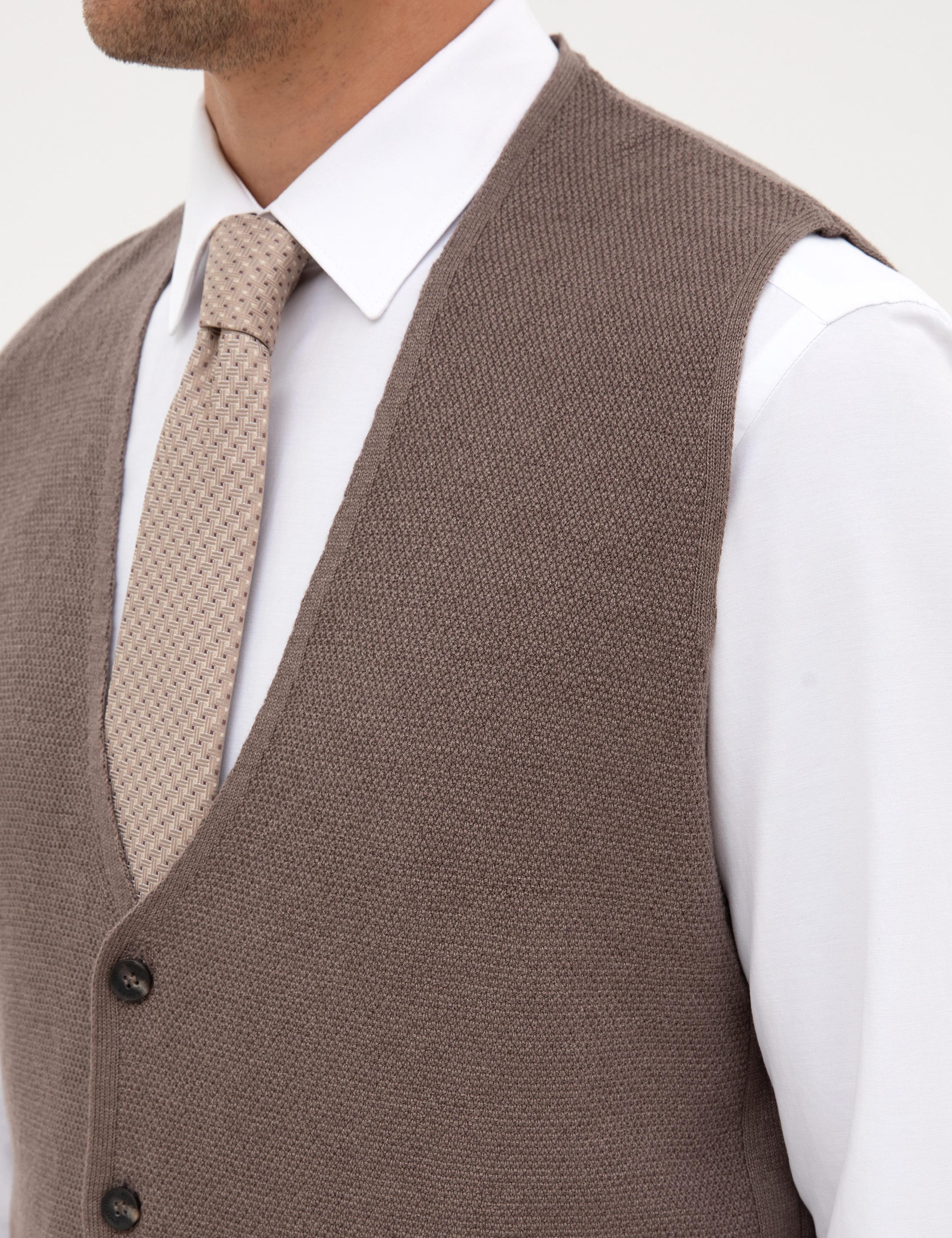 Vizon Melanj Slim Fit V Yaka Triko Yelek