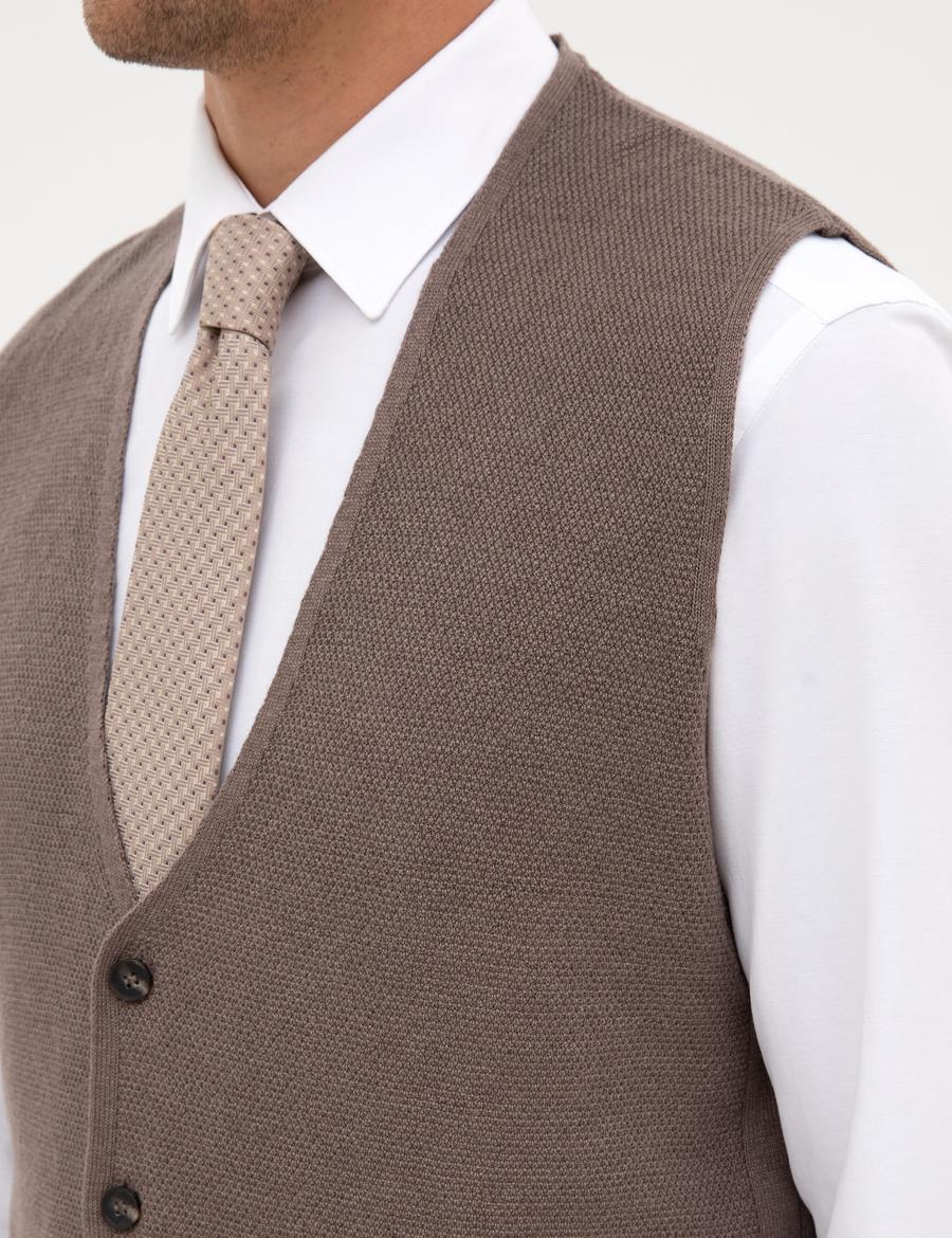 Vizon Melanj Slim Fit V Yaka Triko Yelek