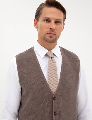 Vizon Melanj Slim Fit V Yaka Triko Yelek