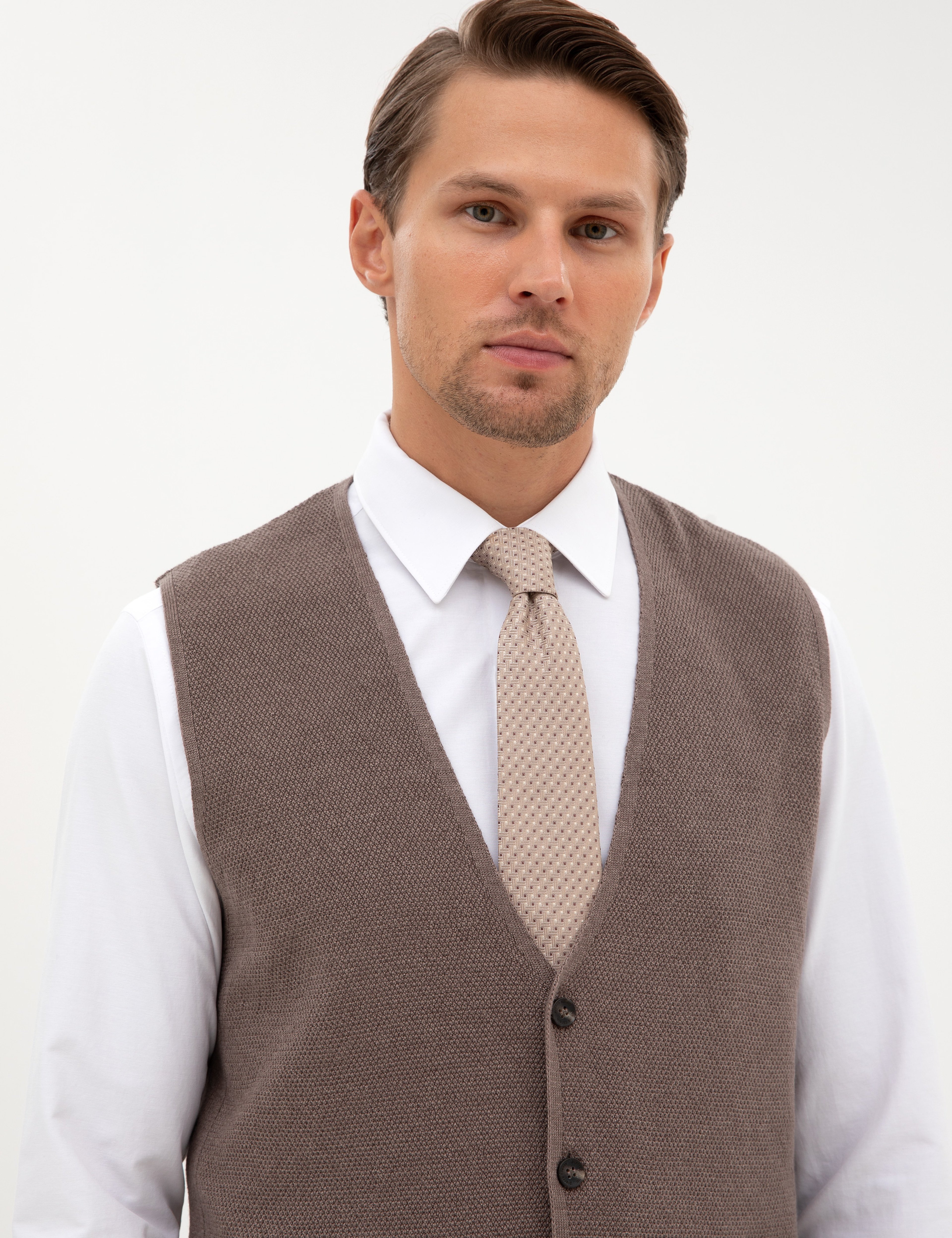 Vizon Melanj Slim Fit V Yaka Triko Yelek - Image 2