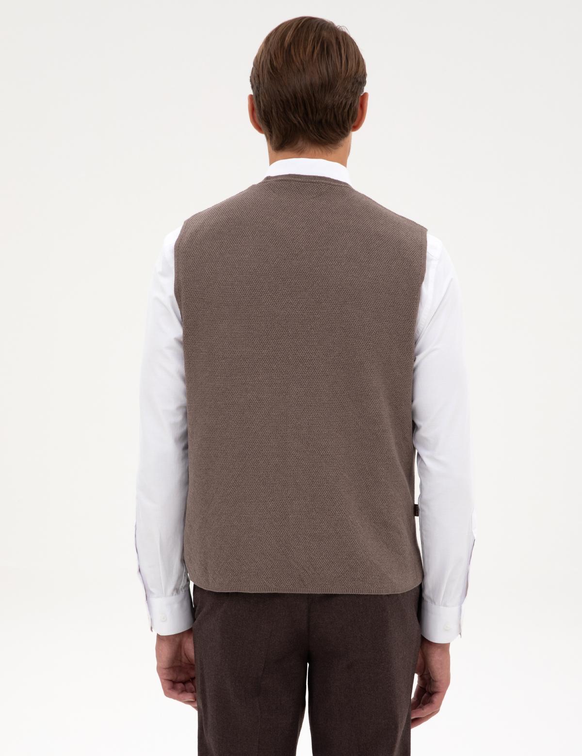 Vizon Melanj Slim Fit V Yaka Triko Yelek - 50317313020