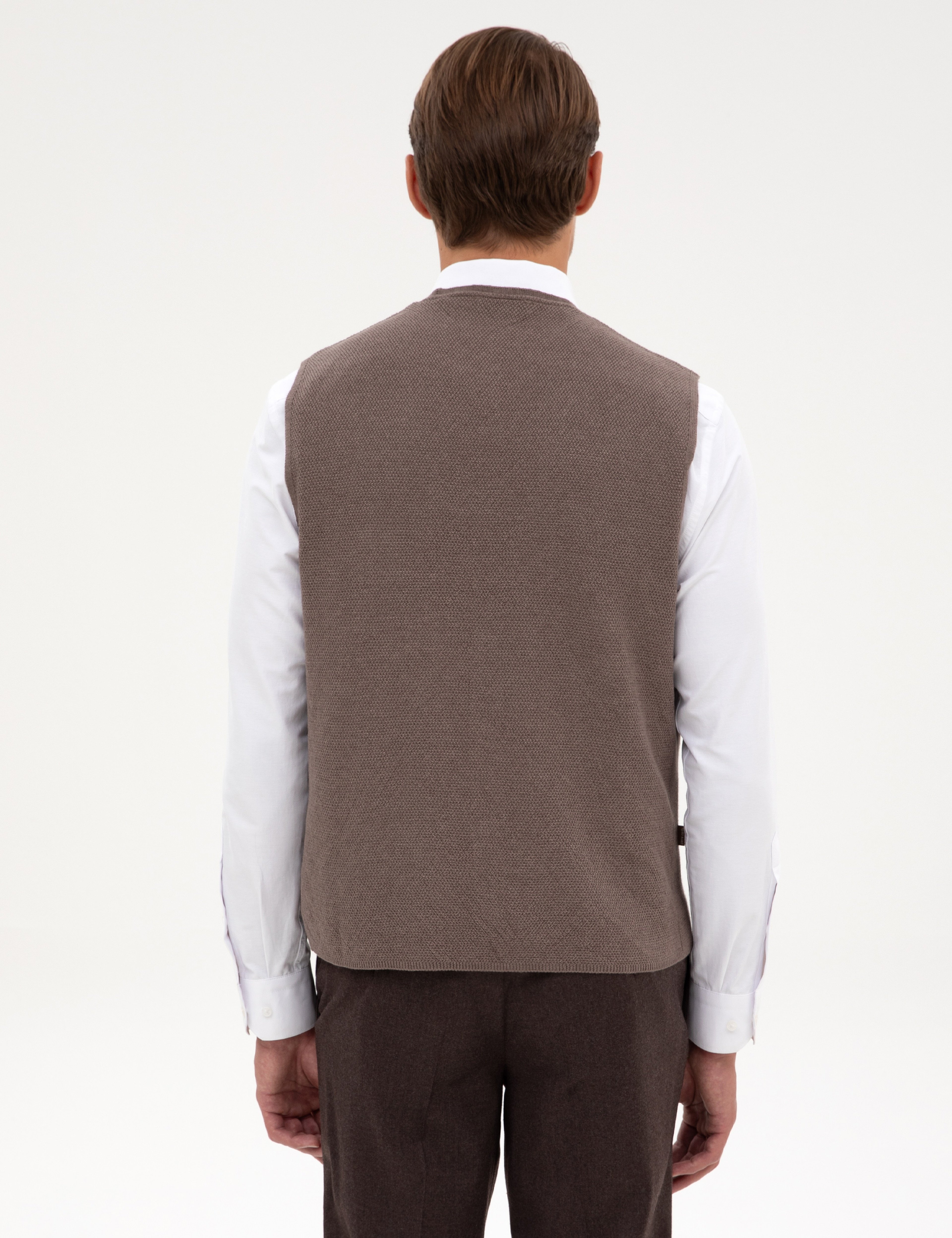 Vizon Melanj Slim Fit V Yaka Triko Yelek - Image 5