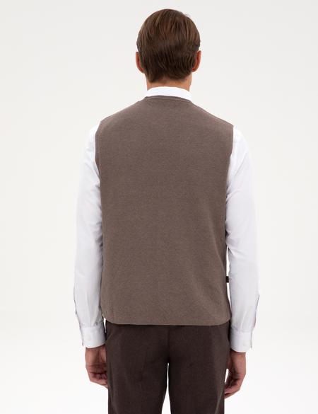 Vizon Melanj Slim Fit V Yaka Triko Yelek - 50317313020