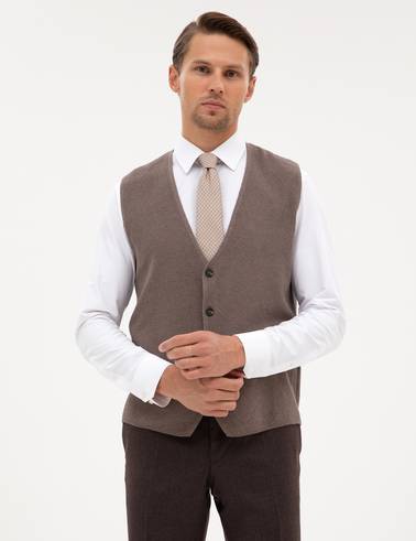 Vizon Melanj Slim Fit V Yaka Triko Yelek