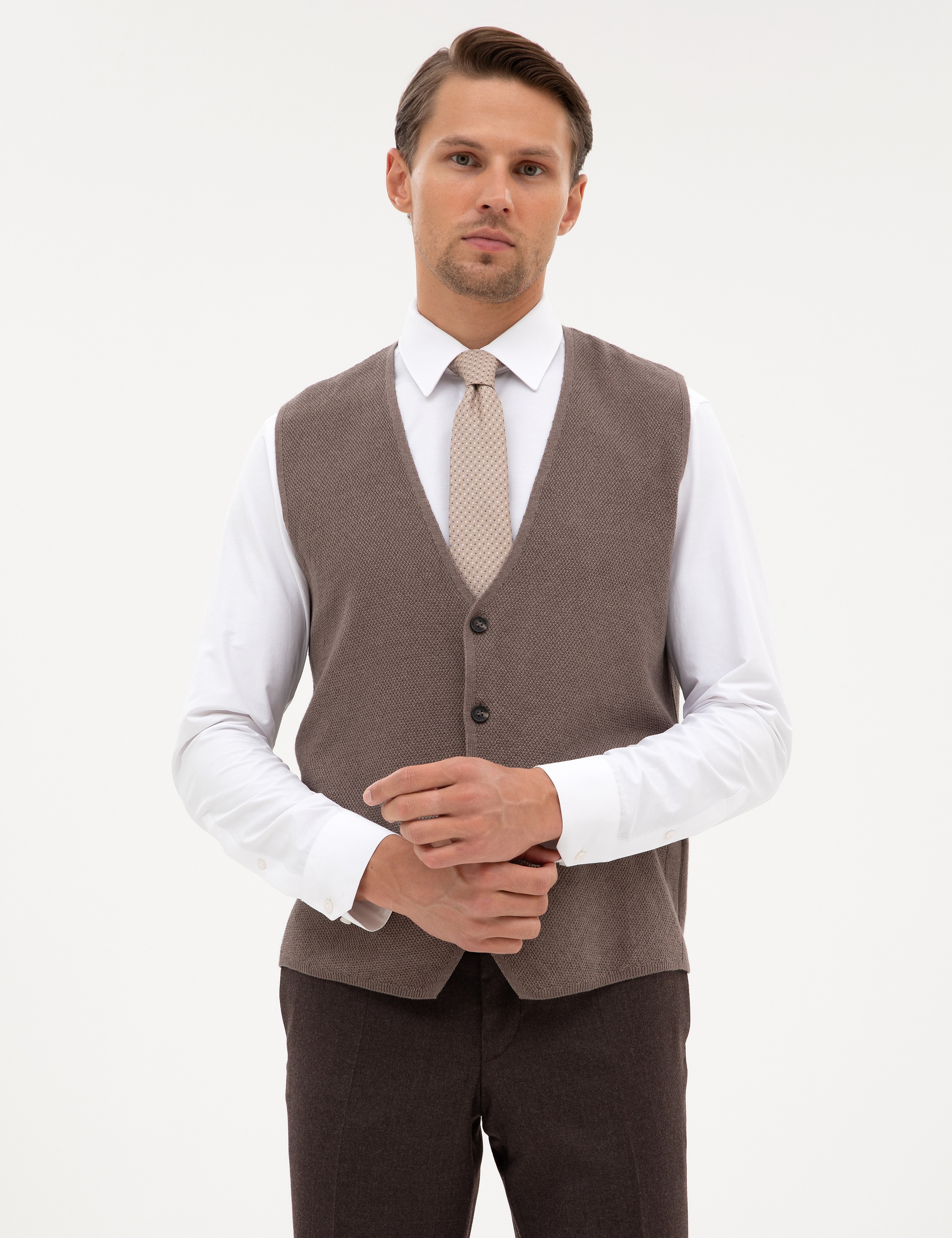 Vizon Melanj Slim Fit V Yaka Triko Yelek