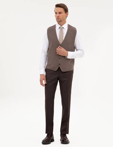 Vizon Melanj Slim Fit V Yaka Triko Yelek
