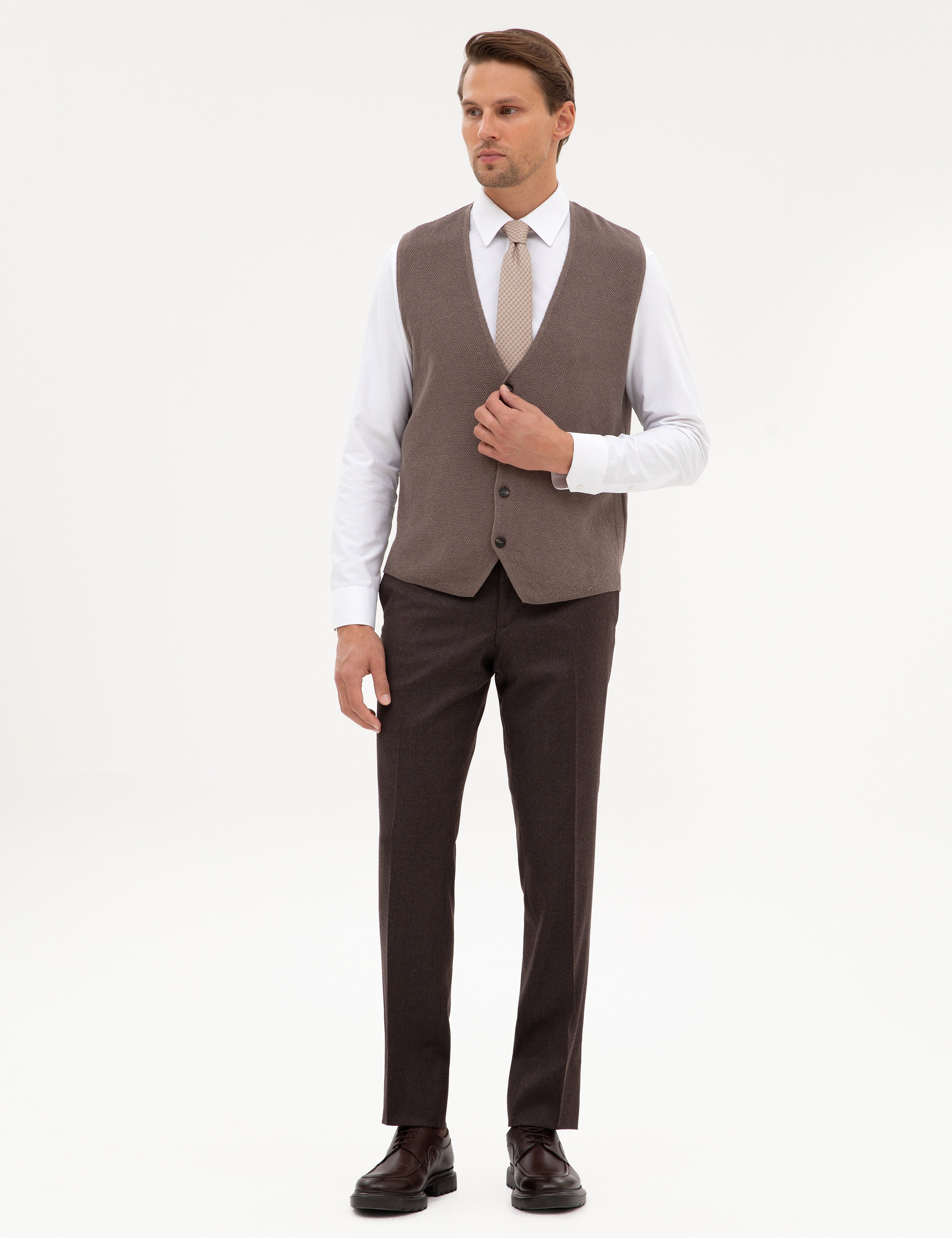 Vizon Melanj Slim Fit V Yaka Triko Yelek - Image 4