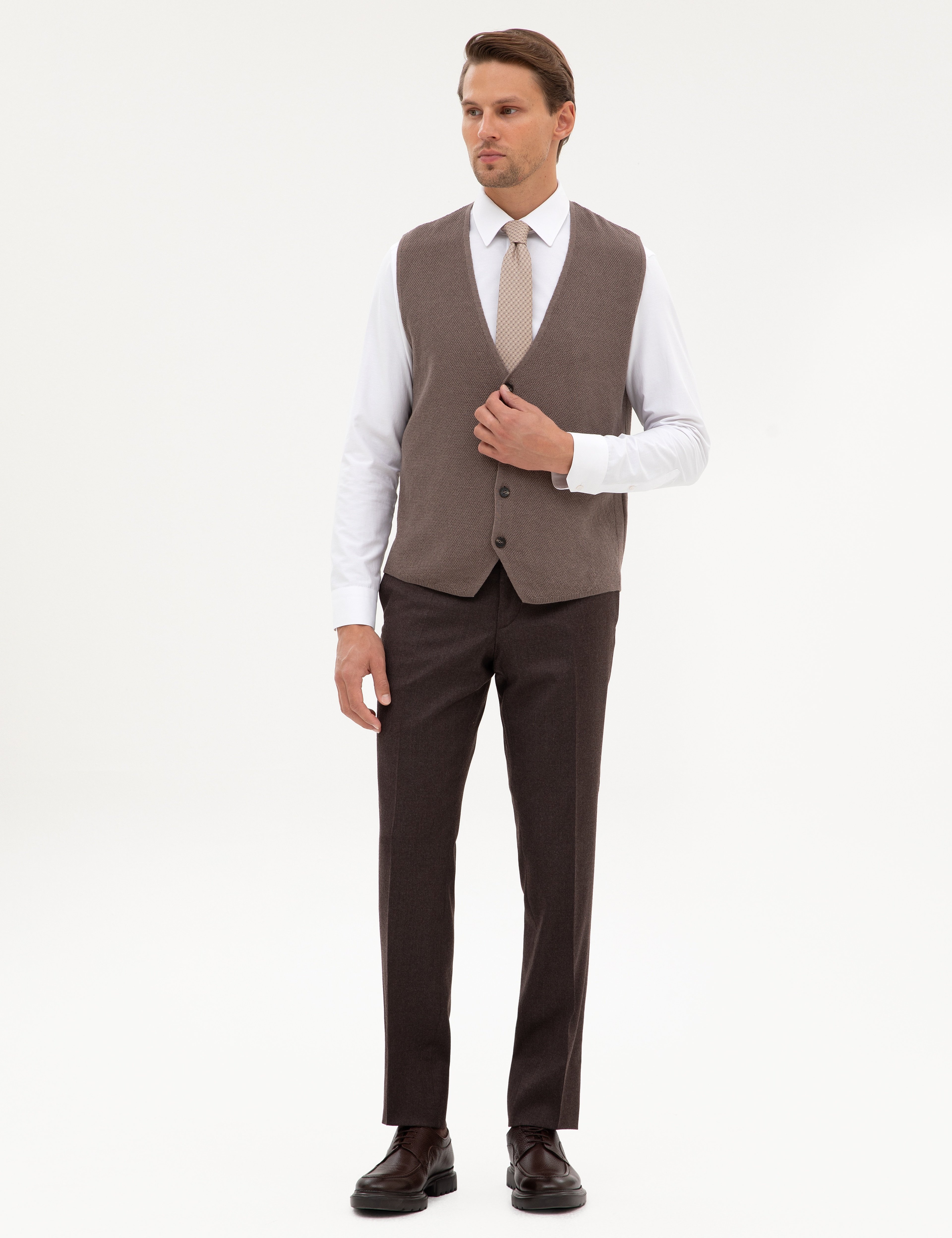 Vizon Melanj Slim Fit V Yaka Triko Yelek