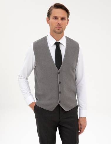 Gri Melanj Slim Fit V Yaka Triko Yelek