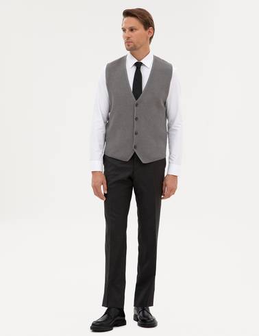 Gri Melanj Slim Fit V Yaka Triko Yelek