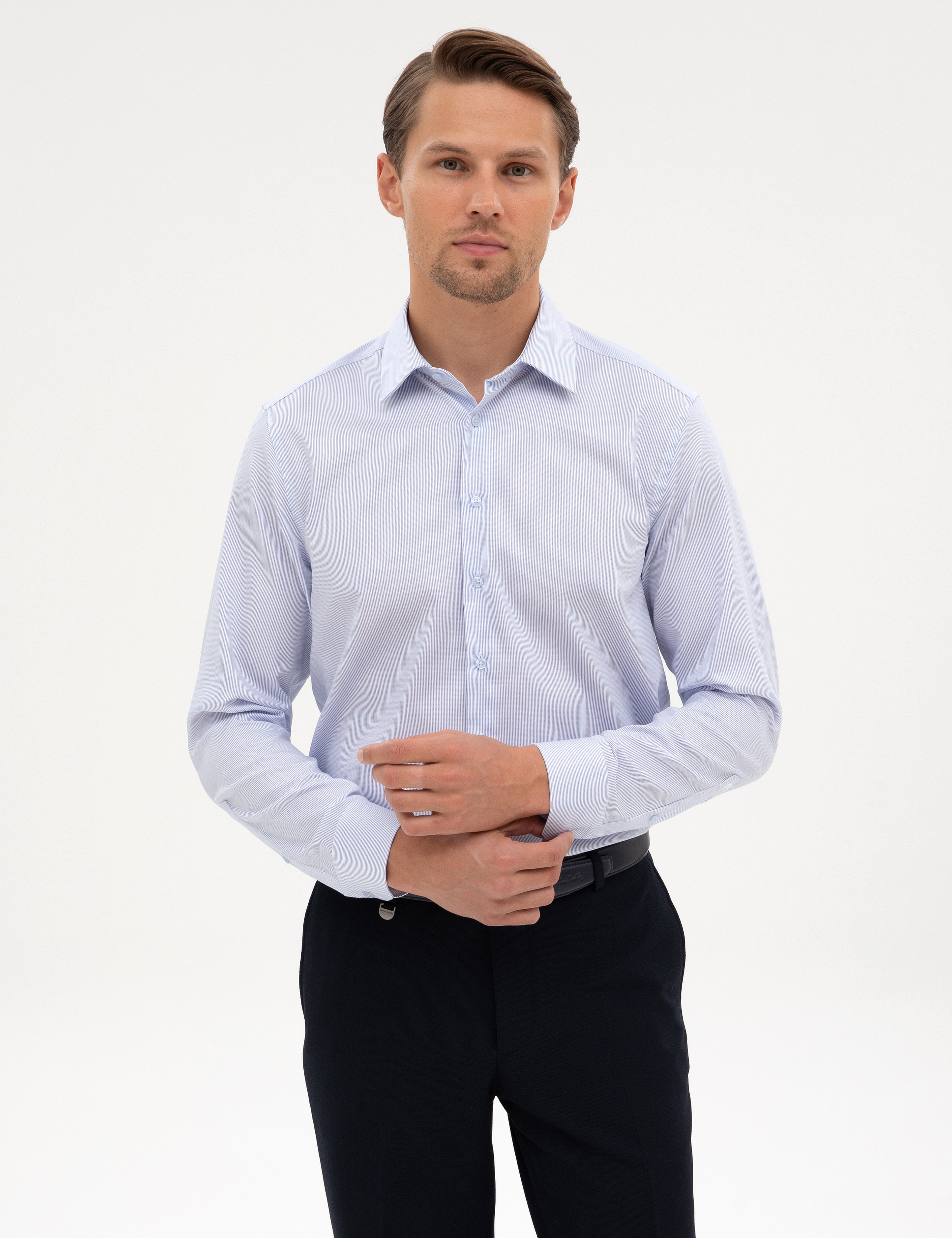 Açık Mavi Non Iron Kolay Ütülenebilir Slim Fit Gömlek - Image 3