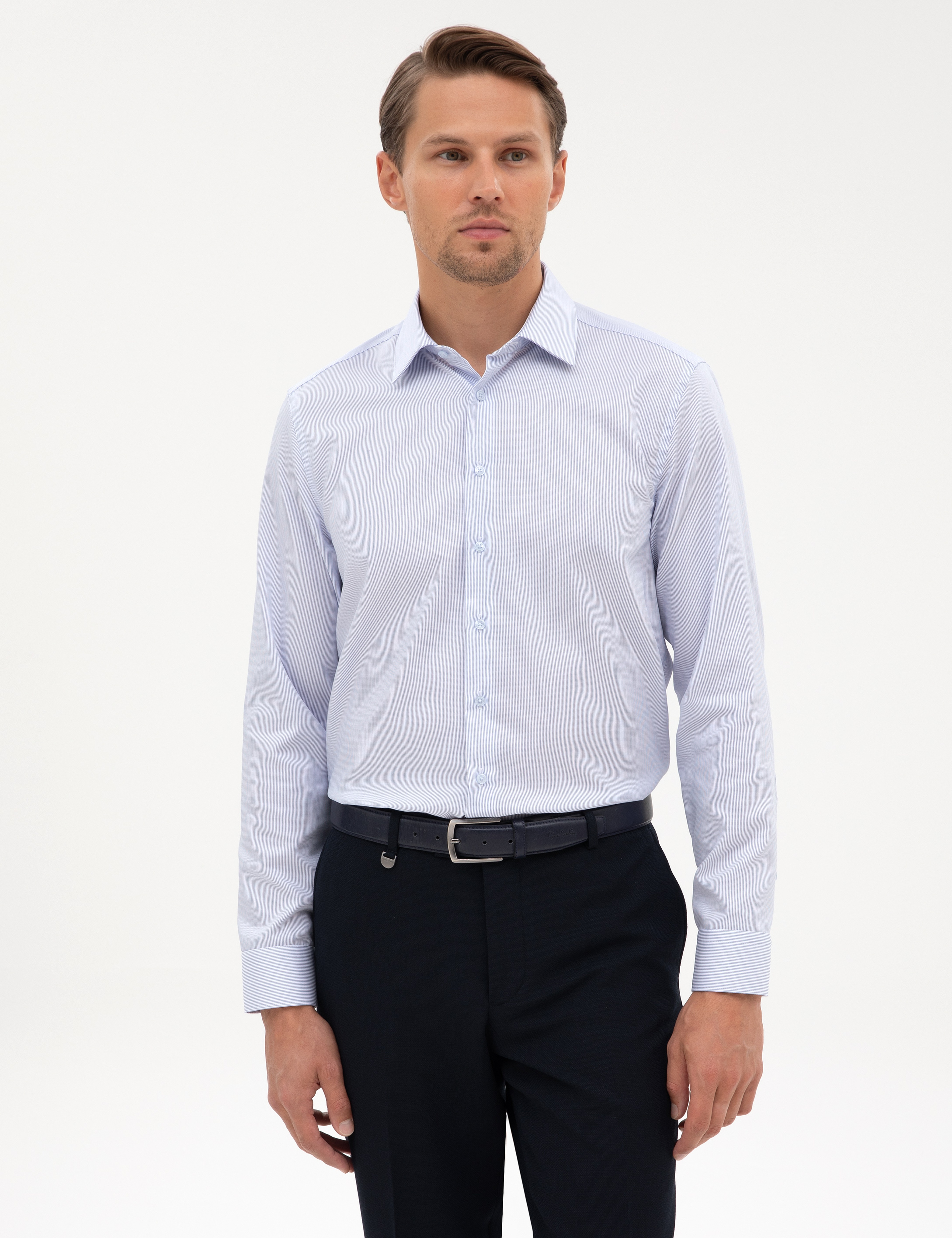 Açık Mavi Non Iron Kolay Ütülenebilir Slim Fit Gömlek - Image 1