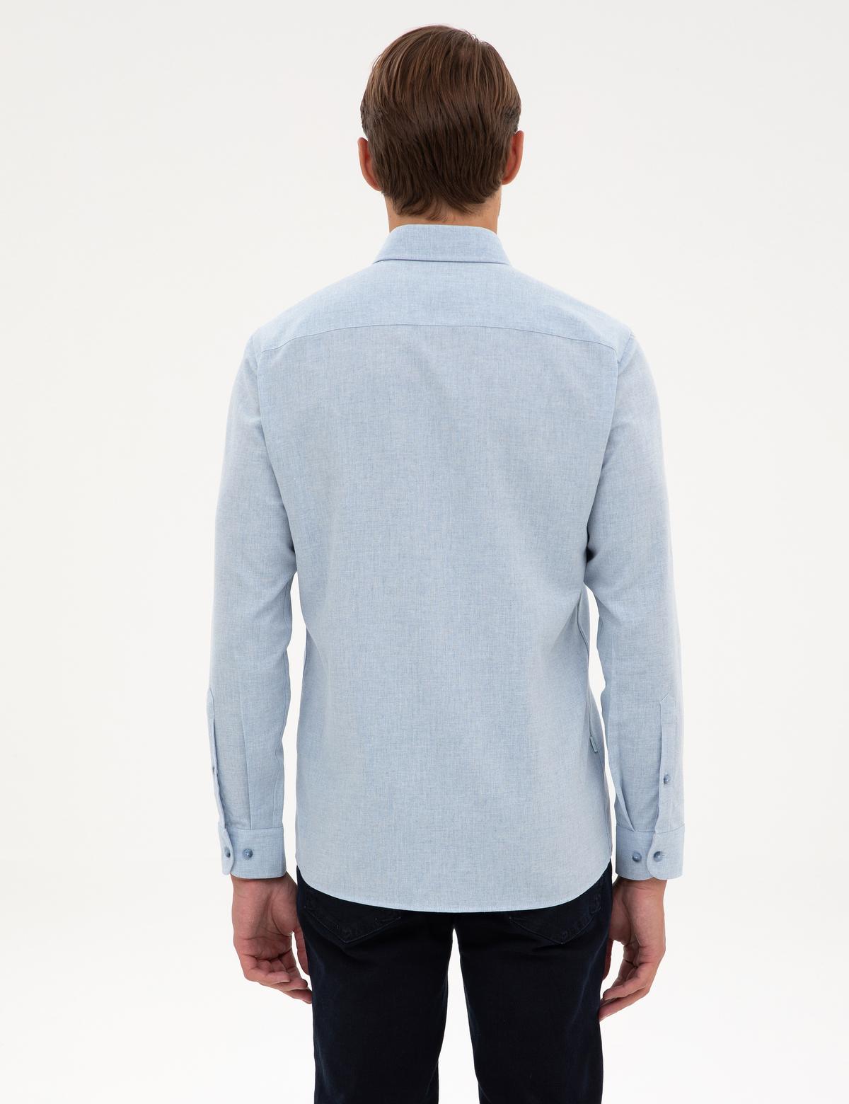 Açık Mavi Flanel Dokulu Slim Fit Uzun Kollu Gömlek - 50316751089