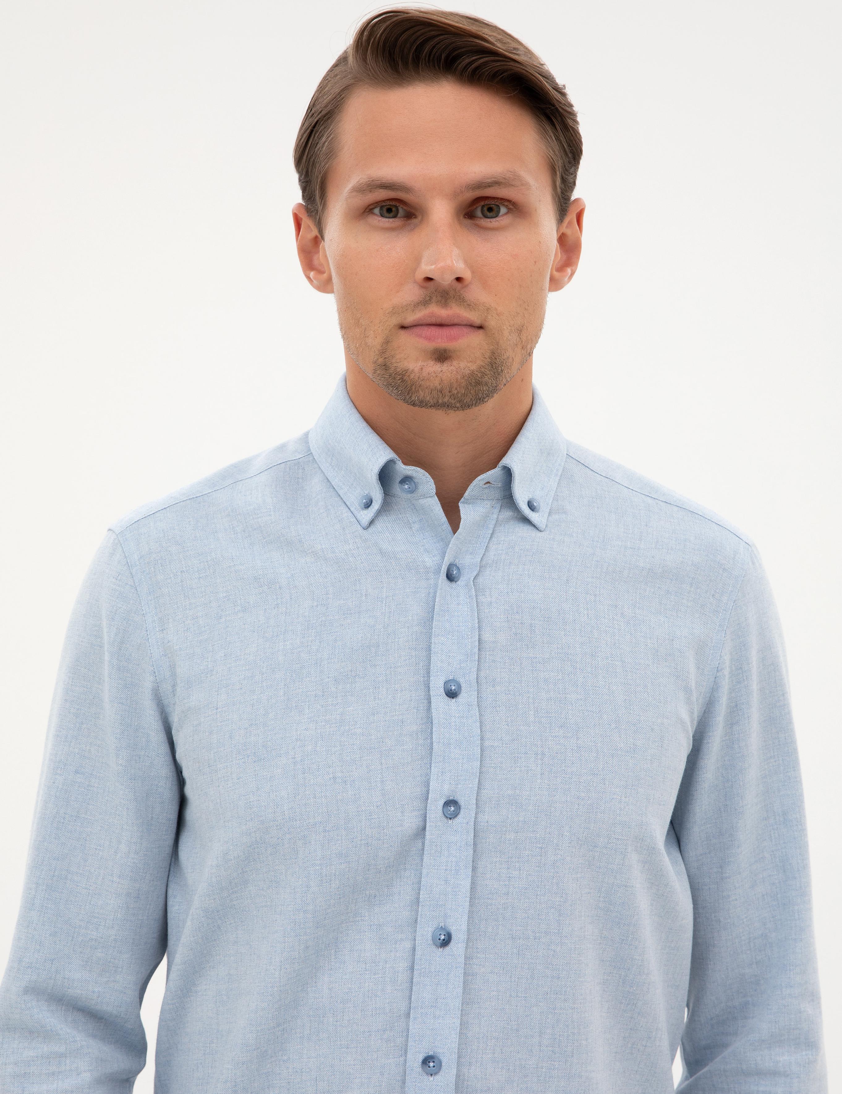 Açık Mavi Flanel Dokulu Slim Fit Uzun Kollu Gömlek