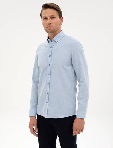 Açık Mavi Flanel Dokulu Slim Fit Uzun Kollu Gömlek
