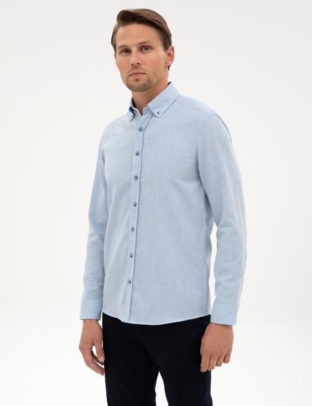Açık Mavi Flanel Dokulu Slim Fit Uzun Kollu Gömlek - 50316751089