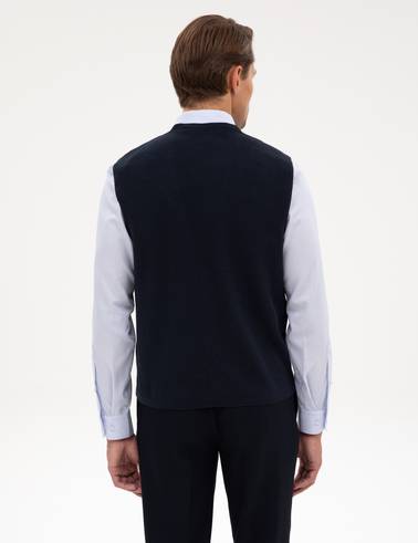 Lacivert Slim Fit V Yaka Triko Yelek