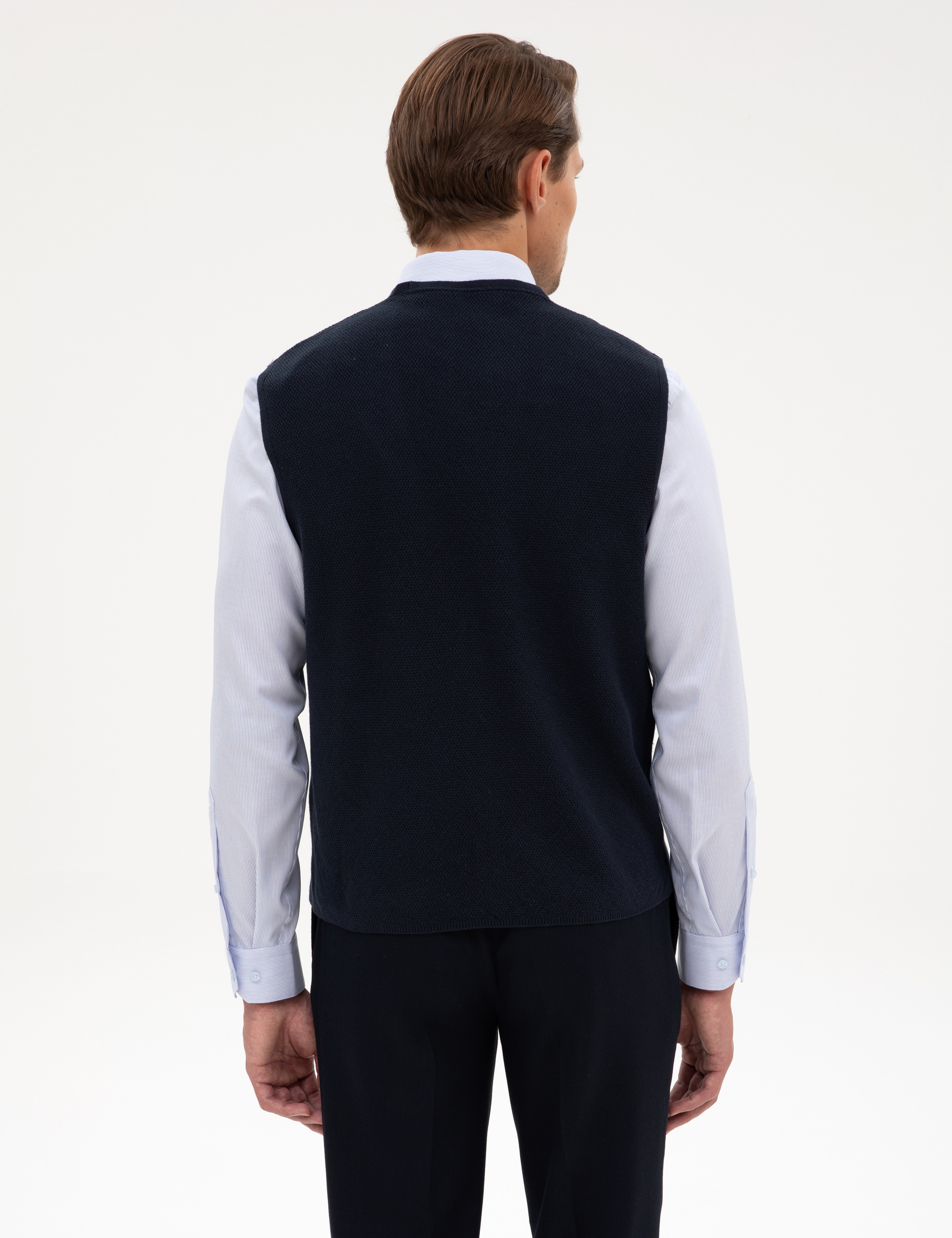 Lacivert Slim Fit V Yaka Triko Yelek - Image 5