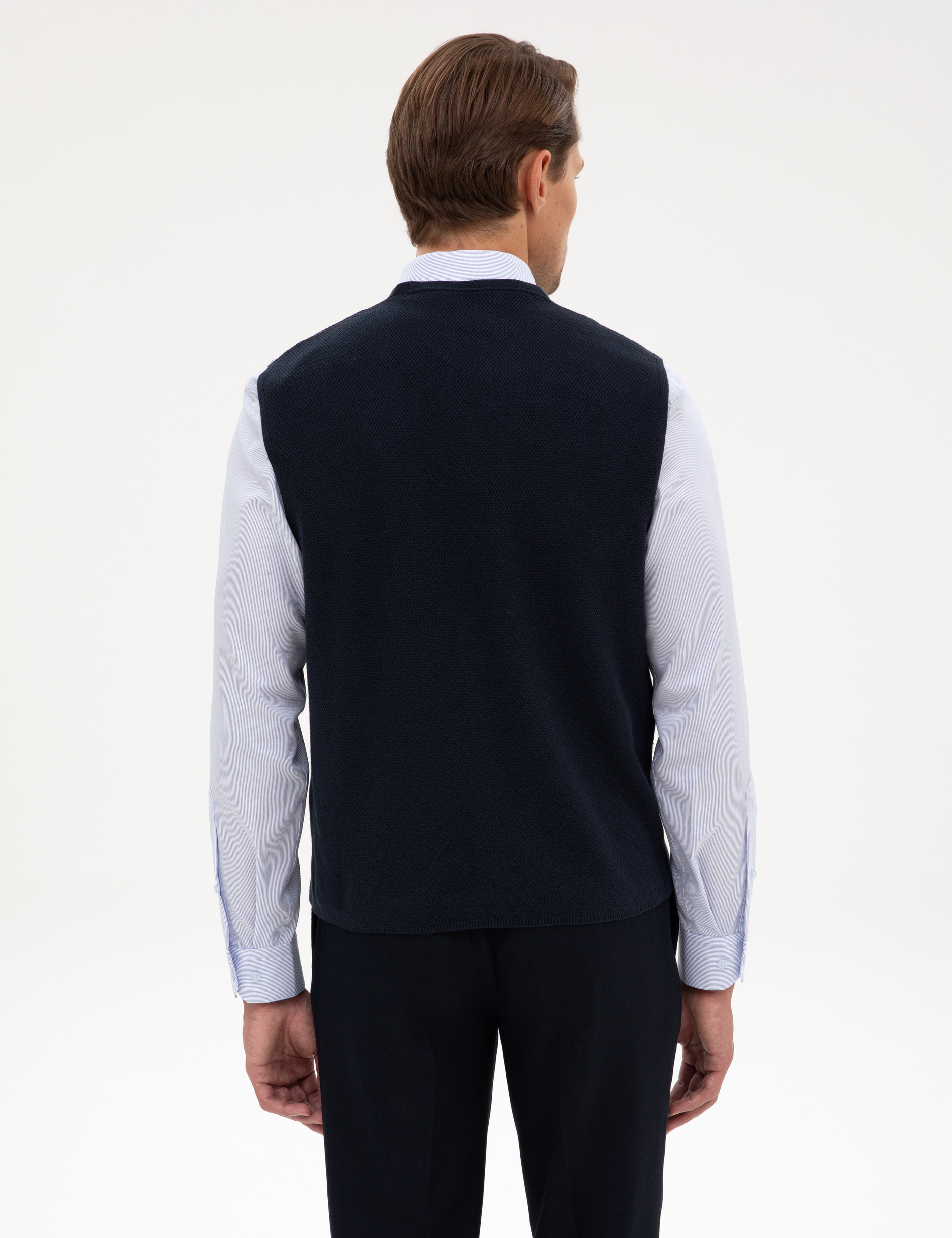 Lacivert Slim Fit V Yaka Triko Yelek