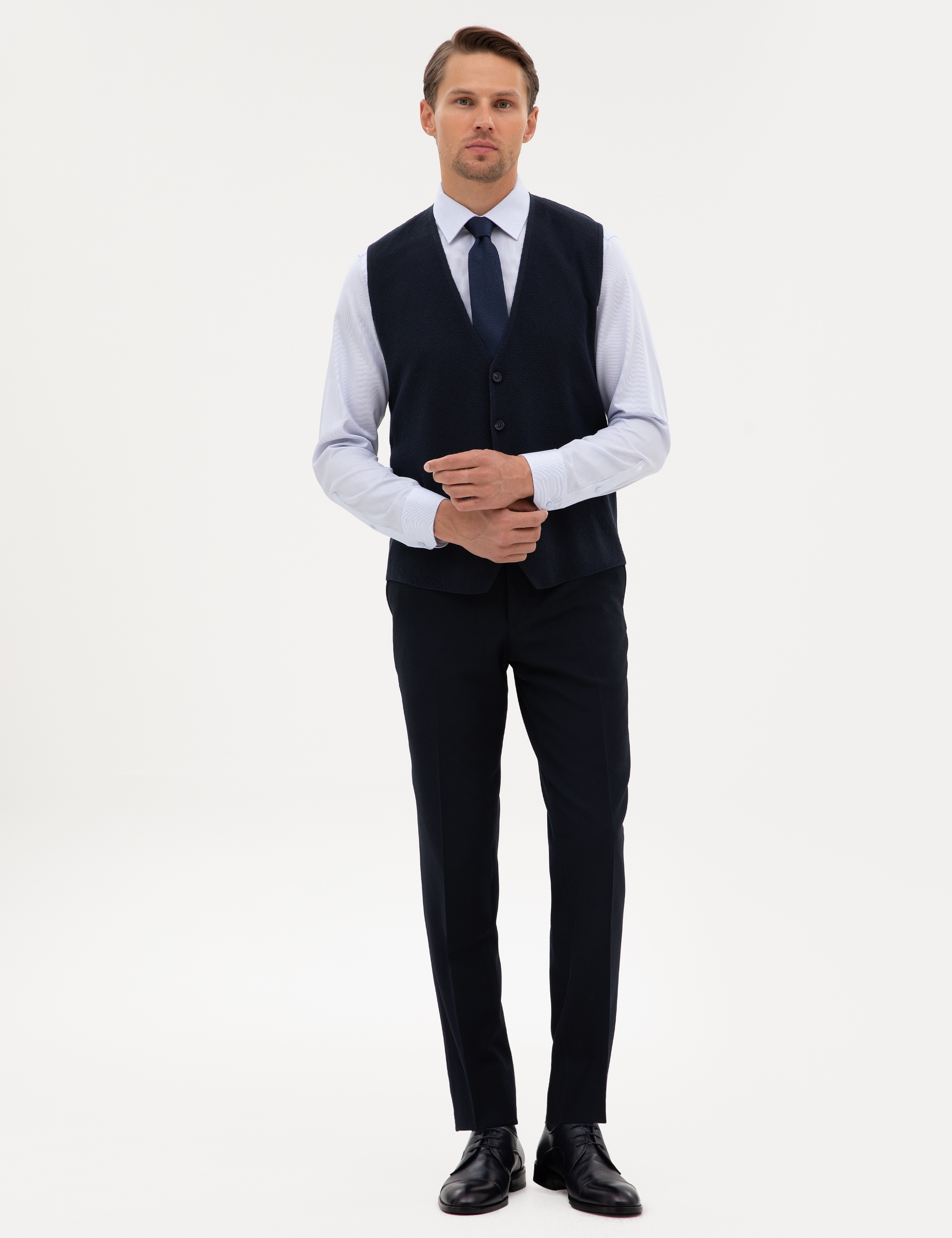 Lacivert Slim Fit V Yaka Triko Yelek - Image 4