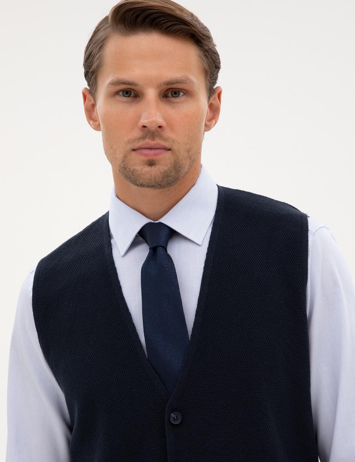 Lacivert Slim Fit V Yaka Triko Yelek - 50317313015