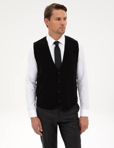 Siyah Slim Fit V Yaka Triko Yelek