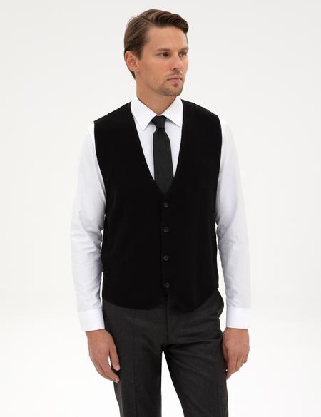 Siyah Slim Fit V Yaka Triko Yelek - 50317313002