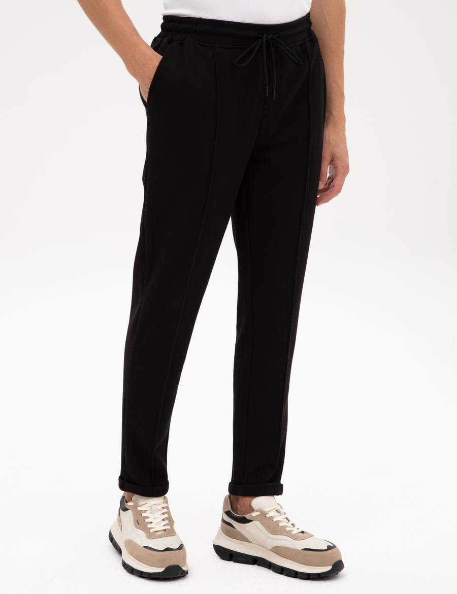 Siyah Slim Fit Duble Paça Eşofman Altı