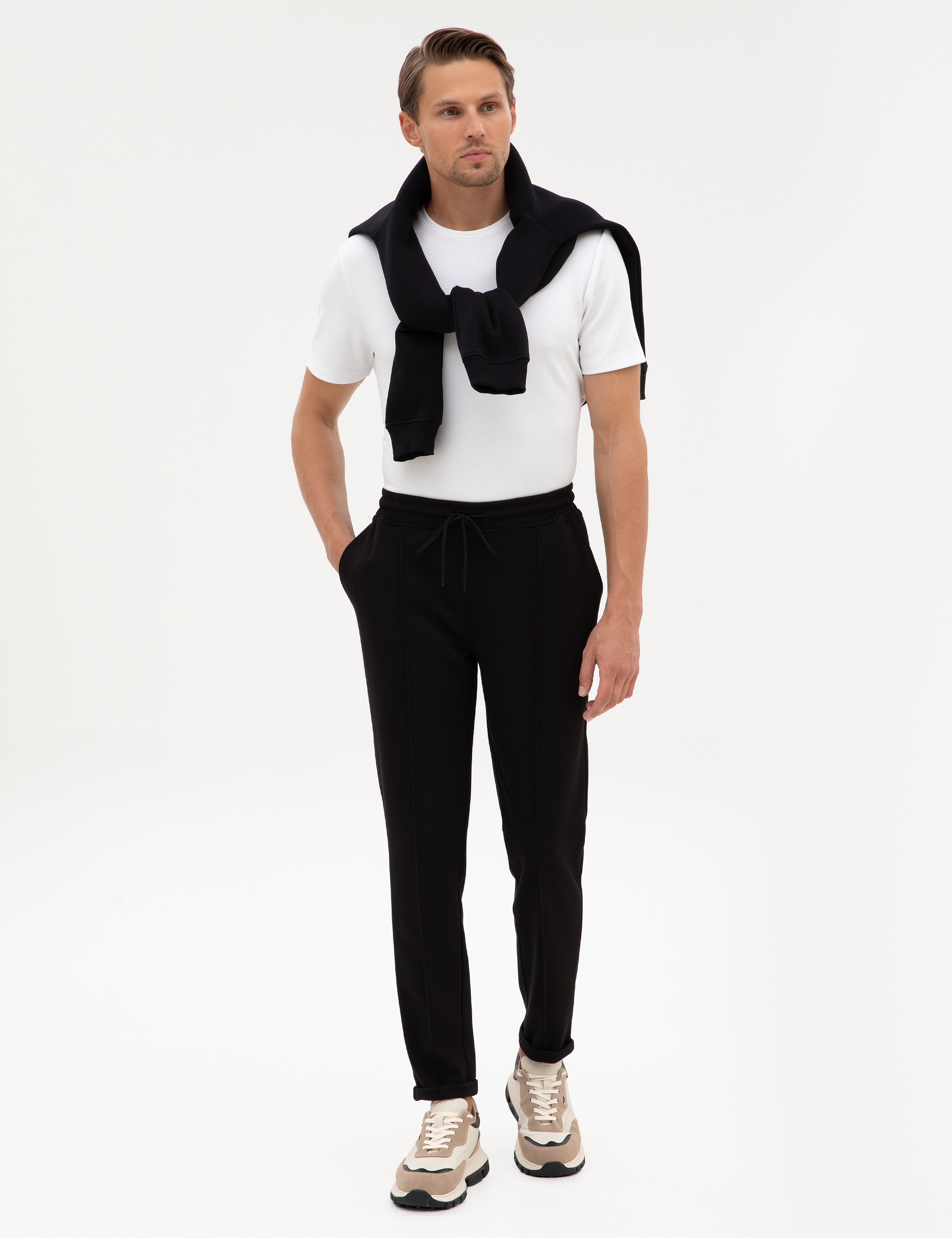 Siyah Slim Fit Duble Paça Eşofman Altı - Image 1