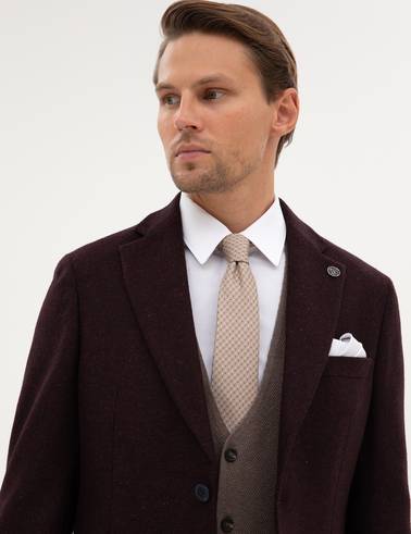 Bordo Slim Fit Yün Karışımlı Ceket