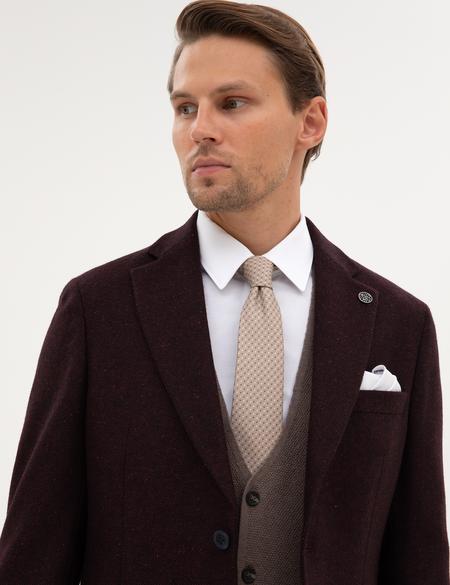 Bordo Slim Fit Yün İpek Karışımlı Ceket - 50311227071