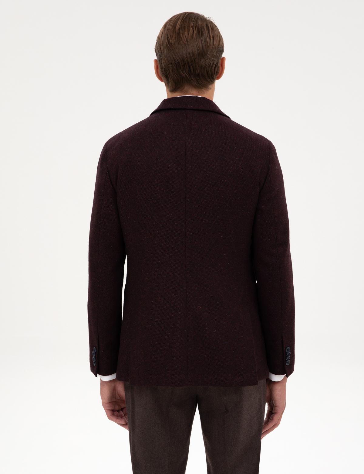 Bordo Slim Fit Yün İpek Karışımlı Ceket - 50311227071