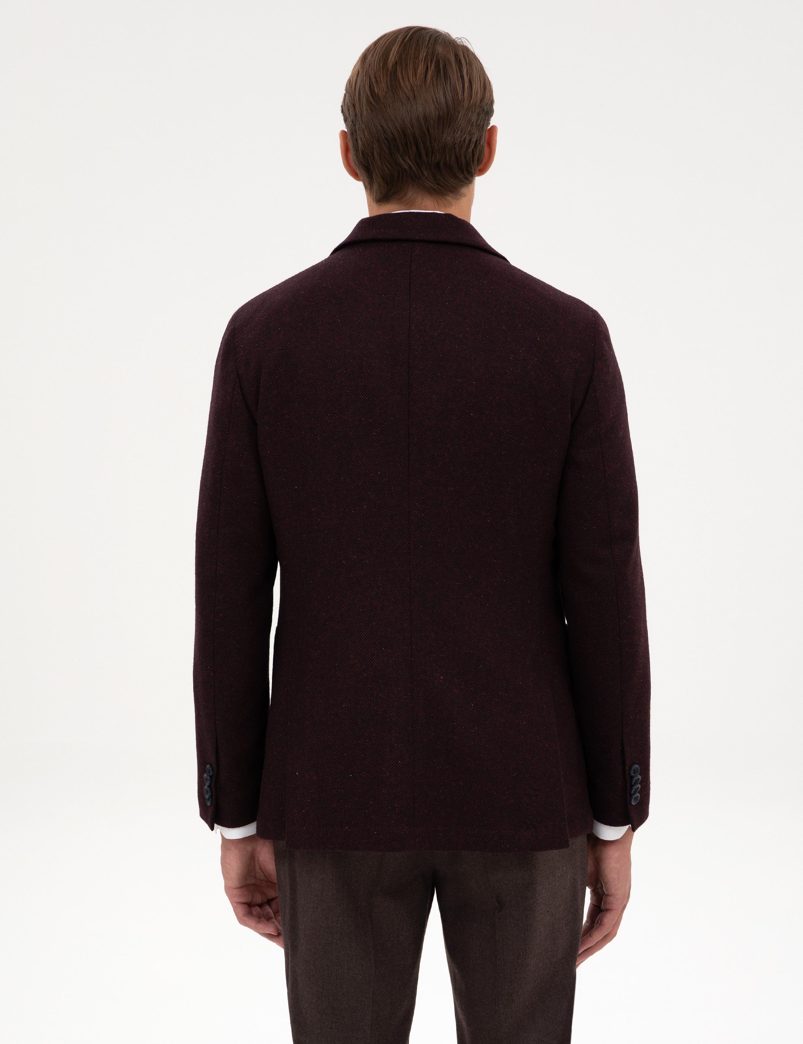 Bordo Slim Fit Yün İpek Karışımlı Ceket
