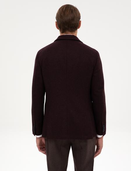 Bordo Slim Fit Yün İpek Karışımlı Ceket - 50311227071