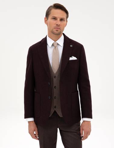 Bordo Slim Fit Yün Karışımlı Ceket