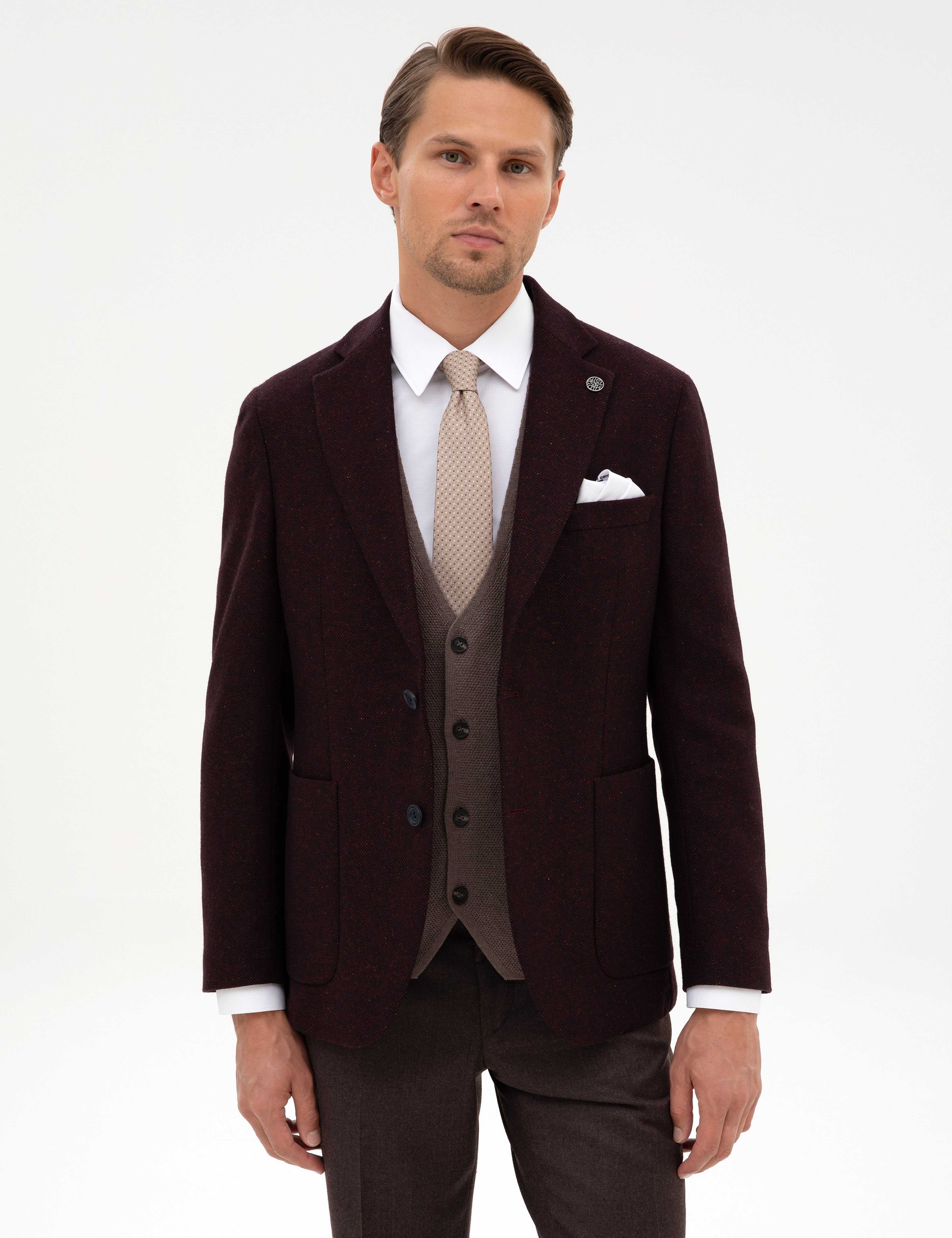 Bordo Slim Fit Yün Karışımlı Ceket - Image 1