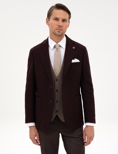 Bordo Slim Fit Yün Karışımlı Ceket