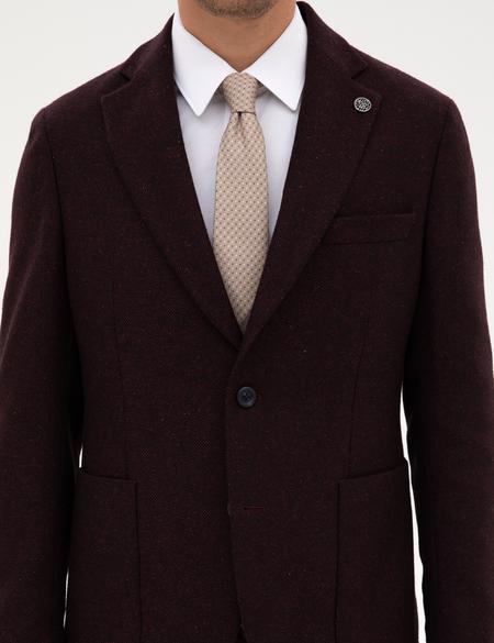 Bordo Slim Fit Yün İpek Karışımlı Ceket - 50311227071